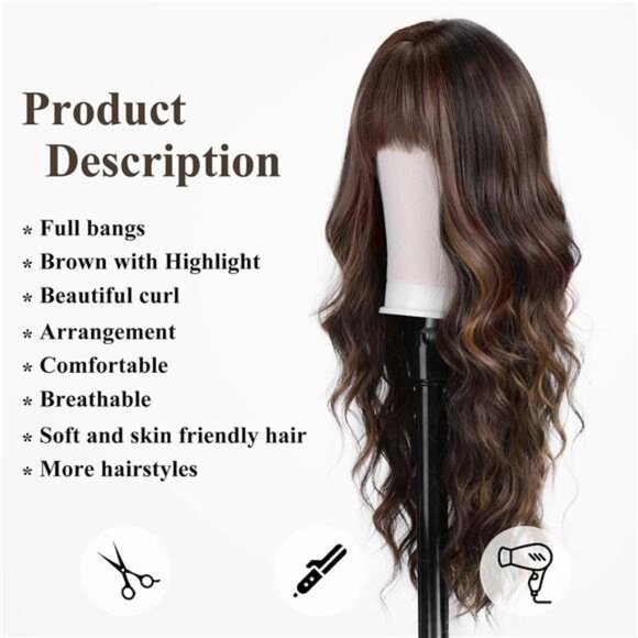 Blonde Brown Wig with Bangs for Women - Picture 2 of 6